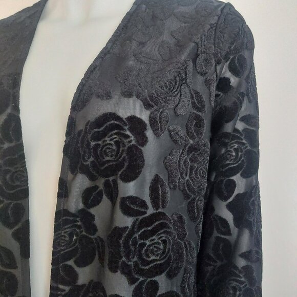 Black Velvet Burnout Kimono S New Roses Floral Bell Sleeves Goth Romantic Le Lis - Picture 7 of 11